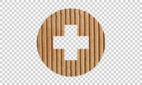 Abstract Cardboard Texture Plus Sign Symbol Icon Isolated on White Background Stock Illustration