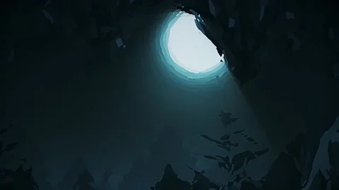 Abstract Cartoon Dark Scenery. Forest, Moon and Mountain Illustrated Animation Stock Footage 130992089