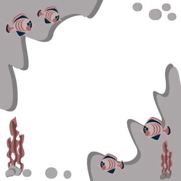 Abstract cartoon frame in vector with fish in trend colors. Place for text or Stock Illustration