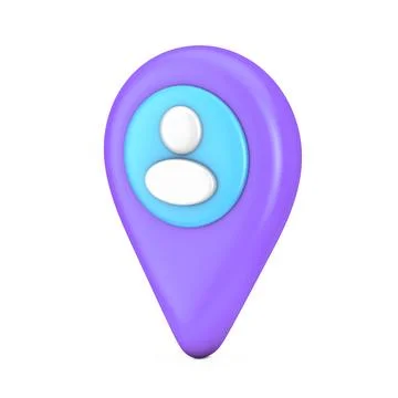 Abstract Cartoon Map Pointer Location Pin with Person Man Web Icon Sign. 3d.. Illustrazione stock