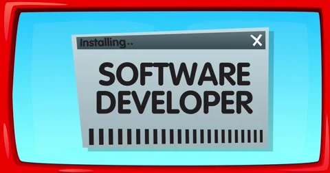 Abstract cartoon screen with the Software Developer word in an install windo Stock Footage 219839483