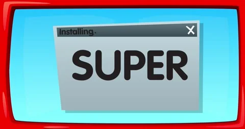 Abstract cartoon screen with the Super word in an install window Stock Footage 179422050