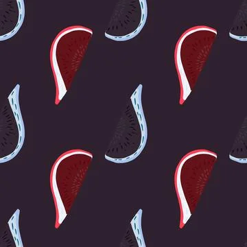 Abstract cartoon seamless pattern with hand drawn fig ornament. Dark purple b Stock Illustration