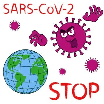 Abstract cartoon structure of Coronavirus attack on globe Stock Illustration