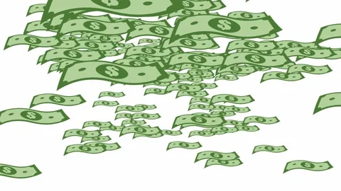 Abstract cartoon video of banknotes raining from the sky Stock Footage 242604687