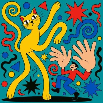 Abstract Cat and Man Illustration Stock Illustration