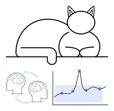Abstract Cat Design with Brain Connectivity and Data Visualization Elements Stock Illustration