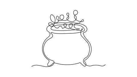 Abstract Cauldron with a Witch's Magic Potion for Halloween. Self drawing Video stock 279139970