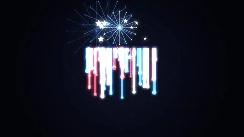 Abstract Celebration Fireworks Exploding with Red Blue White Drips During Nig Stock Footage 346069020