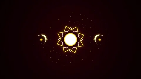 Abstract celestial design featuring glowing sun and crescent moons in dark .. Stock Footage 345743036
