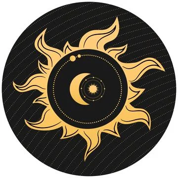 Abstract celestial emblem with a sun, crescent and star. Vector illustration Illustrazione stock