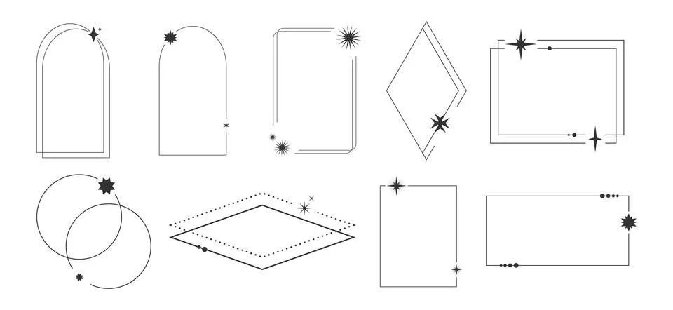 Abstract celestial geometric frames decorated with space sparkles and glints Illustrazione stock