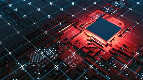 Abstract Central Computer Processors Concept. 3D illustration 스톡 일러스트