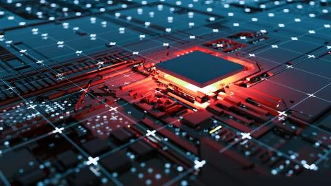 Abstract Central Computer Processors Concept. 3D illustration イラスト素材