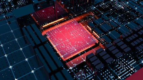 Abstract Central Computer Processors Concept. 3D illustration Illustrazione stock