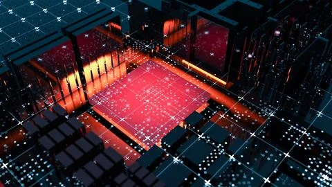 Abstract Central Computer Processors Concept. 3D illustration 스톡 일러스트