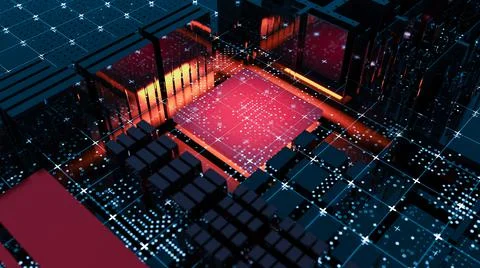 Abstract Central Computer Processors Concept. 3D illustration イラスト素材