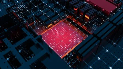 Abstract Central Computer Processors Concept. 3D illustration イラスト素材