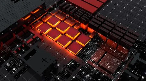 Abstract Central Computer Processors Concept. 3D illustration 스톡 일러스트