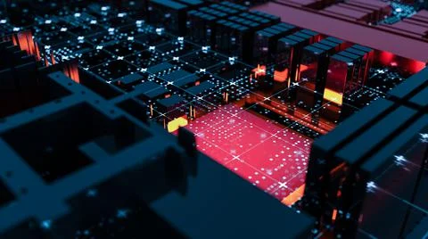 Abstract Central Computer Processors Concept. 3D illustration Illustrazione stock