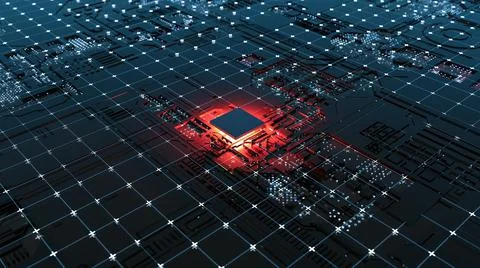 Abstract Central Computer Processors Concept. 3D illustration Stock Illustration