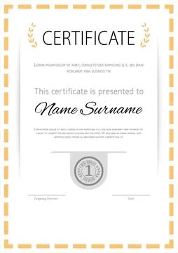 Abstract certificate with grey lines. Yellow corners, grey tripes geometry Stock-Illustration