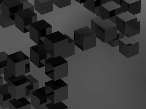 Abstract cg background with flying black cubes Stock Illustration