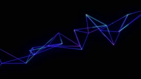 Abstract cg low polygonal neon blue surface. Geometric poly light triangles Stock Footage 112367231