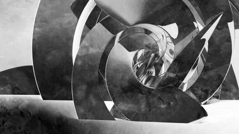 Abstract cgi background with dark spiral installation, 3d Stock Illustration