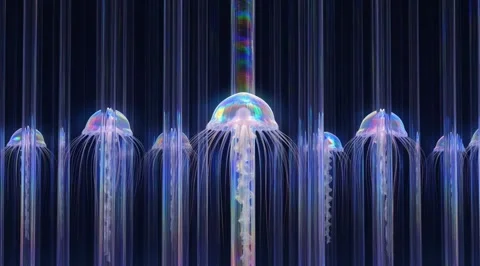 Abstract CGI jellyfish in vertical light columns Stock Footage 331457278