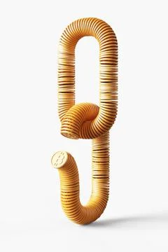 Abstract chain of bitcoin coins. The concept of mining and blockchain. 3d ren Stock Illustration