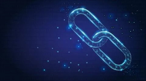 Abstract Chain links low poly consisting of points, lines, and shapes on dark Stock Illustration