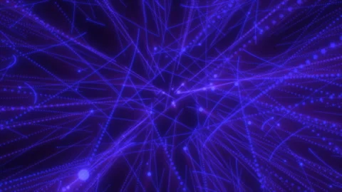 Abstract chaotic animated lines of blue dots and particles with rays of light Stock Footage 259321669