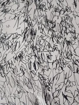 Abstract chaotic black ink scribbles on a white background. Messy hand-drawn Foto stock
