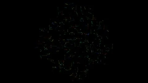 Abstract chaotic dance of multi-colored threads and lines in space on dark ba Stock Illustration