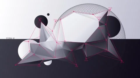 Abstract chaotic geometric low poly shapes, Digital analytics background Stock Illustration