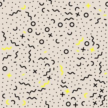 Abstract chaotic geometric pattern dot, line circle seamless vector Memphis t Illustrazione stock