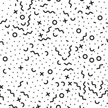 Abstract chaotic geometric pattern dot, line circle seamless vector Memphis t Stock Illustration