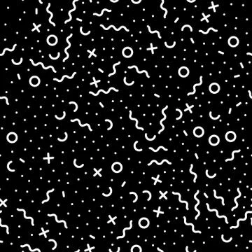 Abstract chaotic geometric pattern dot, line circle seamless vector Memphis t Stock Illustration