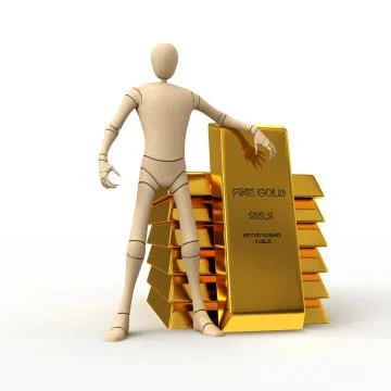 Abstract character with golden bar stack Stock Illustration