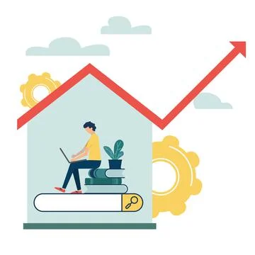 Abstract character is thinking over an idea. Illustration of move up motivation  Stock Illustration