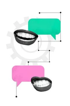 Abstract chat bubbles with smiling mouths on a white background Stock Photos