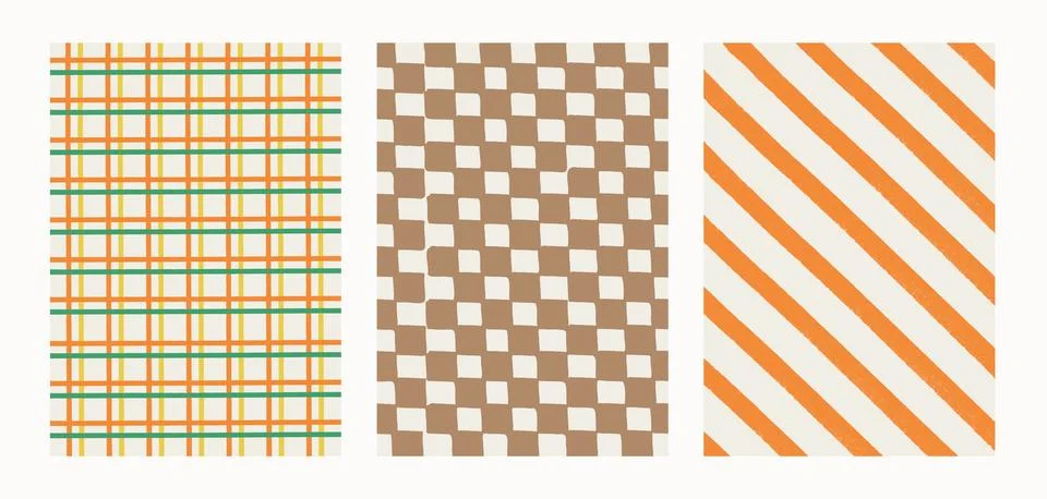 Abstract checkered and striped patterns set. Scribble doodle style grid, line Illustrazione stock