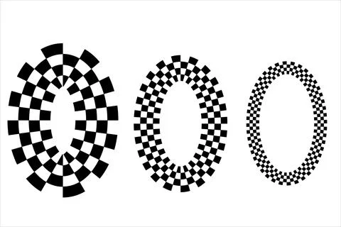Abstract Checkered Oval Pattern with Dynamic Lines in Black and White Illustrazione stock