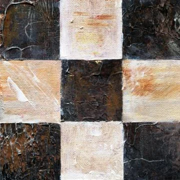 Abstract checkered pattern painted with acrylic or oil paints on canvas in br Stock Photos