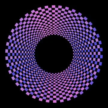 Abstract Checkered Spiral Ring with Purple Gradient Geometric Pattern Stock Illustration