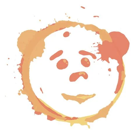 Abstract cheerful bear made of paint splatter. Careless blots and dots on lig Stock Illustration