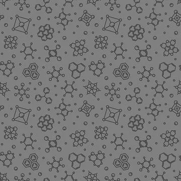 Abstract Chemistry Molecules vector Science outline Seamless Pattern Stock Illustration