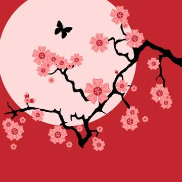 Abstract cherry tree at sunset Stock Illustration