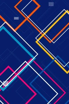 Abstract chevron and frame lines in deep blue, accented by orange and magen.. Stock Illustration